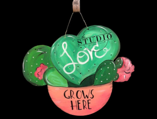 Cactus Planter- Love Grows Here - Door Hanger