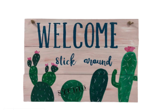 Pallet- Welcome Stick Around- Door Hanger